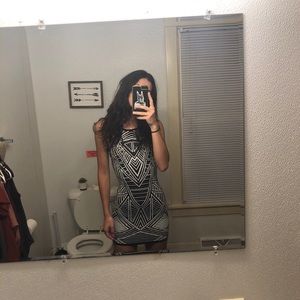black and white printed tight dress